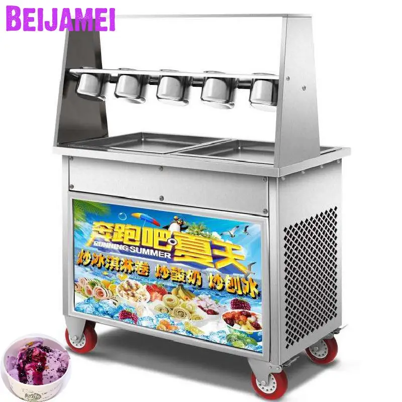 BEIJAMEI double compressor square pan 35cm thailand fried ice cream machine electric ice cream roll making for sale