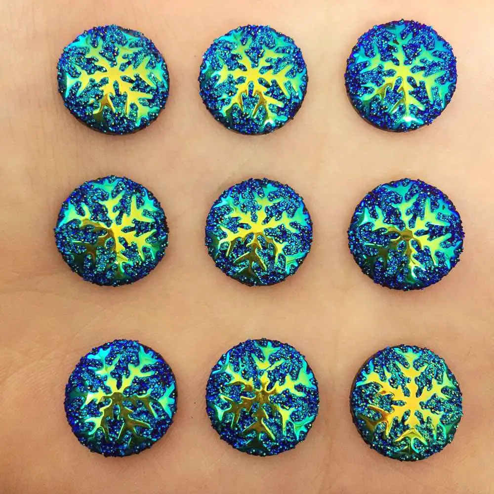 Hot 50pcs 14mm AB Round Resin Snowflake Flatback Rhinestone Wedding Buttons K15