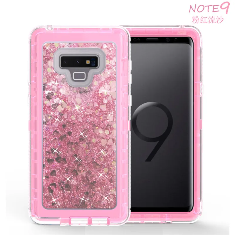 Love Heart Liquid Quicksand TPU Soft Case for Samsung S10 Plus S10lite J3 J7 2018 note9 Hard PC 360 Degree Full-Body Protective