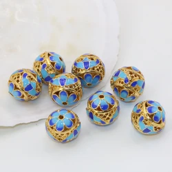 14mm round ball spacers beads gold-color enamel cloisonne accessories 5pcs wholesale price diy elegant jewelry findings B2517