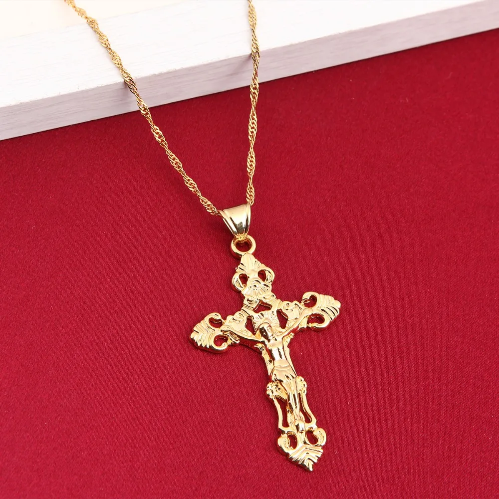 Top Quality The Fast and the Furious Celebrity Vin Diesel Items 24K Gold Jesus Cross Pendant Necklace Men Jewelry