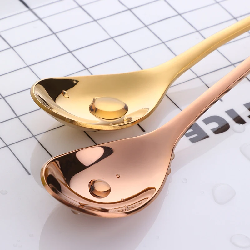 8 Colors Stainless Steel Ice Spoon Long handle Rose Gold Coffee Spoon Set 7 Colors Long Ice Scoop Black Mixing Colour Spoon