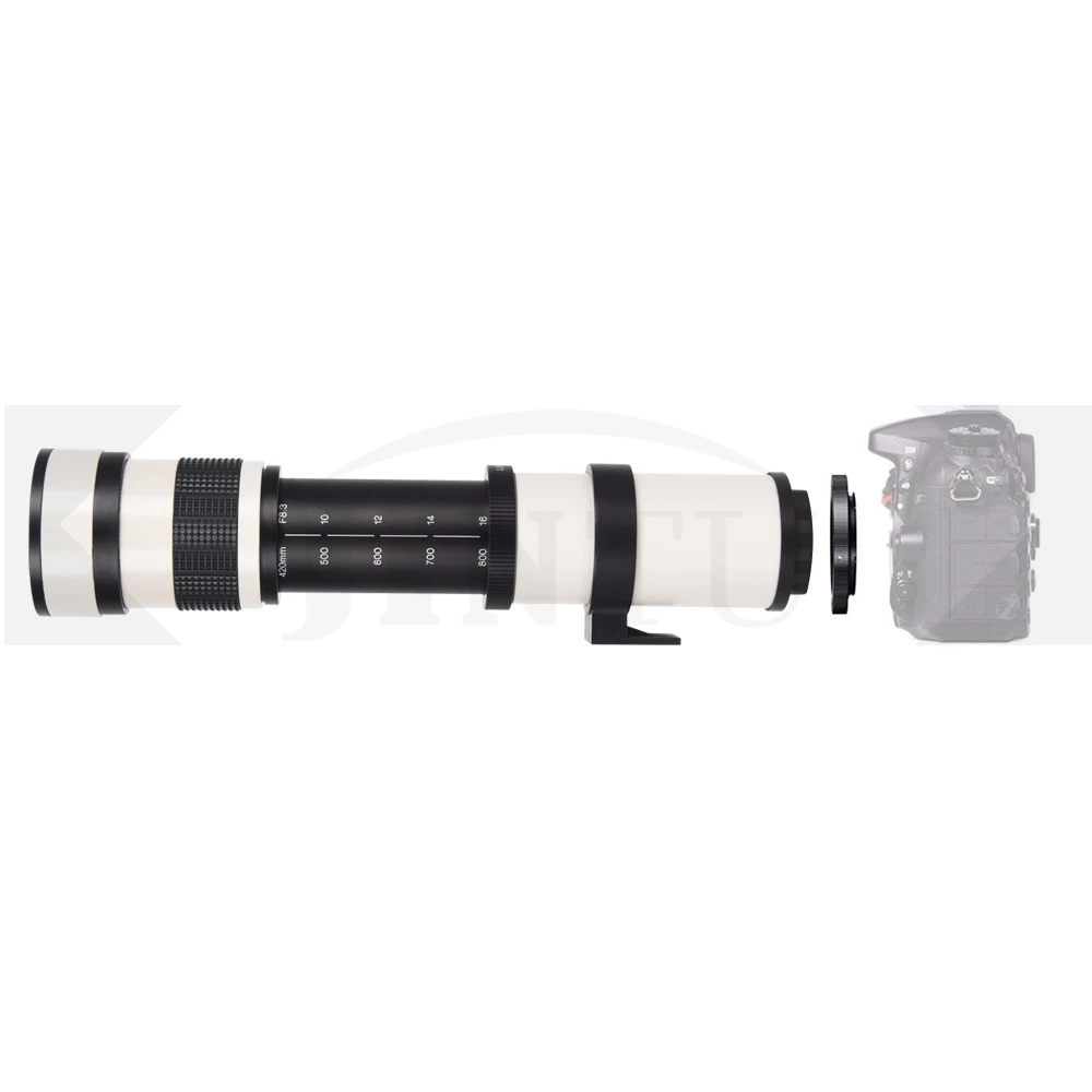 JINTU White 420-800mm F/8.3-F16 Manual Focus Telephoto Zoom Lens Telescope +T2 Mount for CANON Full Frame DSLR Digital Camera