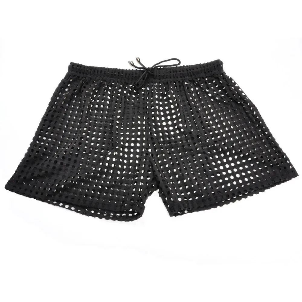 Fashion Casual Style Semi See-Through Breathable Underwear Sexy Men's Homewear Circle Holes Workout Lounge Wear Short Plus Size