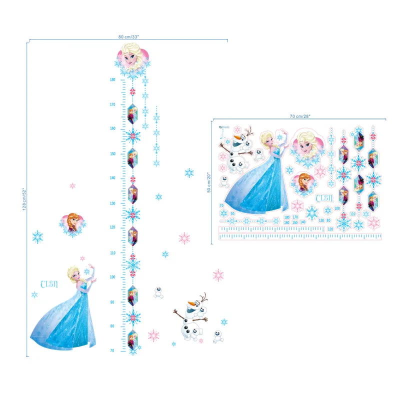 Cartoon Frozen Height Measure Growth Chart Wall Stickers For Kids Rooms Decals Wall Art Decor Murals Girl\'s Room Posters