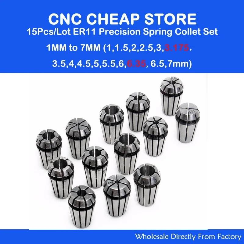 

15Pc ER11 Collet chuck cnc clamp Spindle lathe tool holder Motor axis set 1-7MM CNC Router Engraving milling wood lather Machine