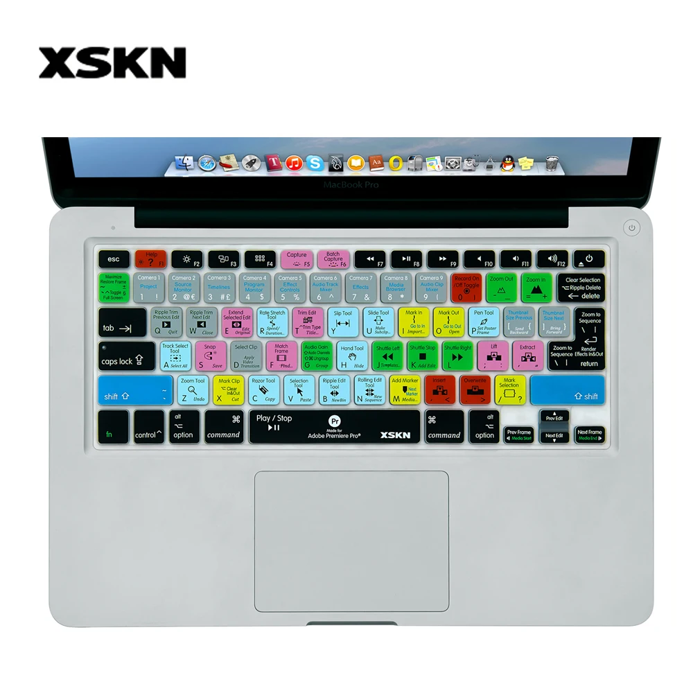 

XSKN Premiere Pro Shortcuts Silicone Keyboard Cover Skin for Before and 2015 Released Macbook Pro Air 13 15 17 Inch