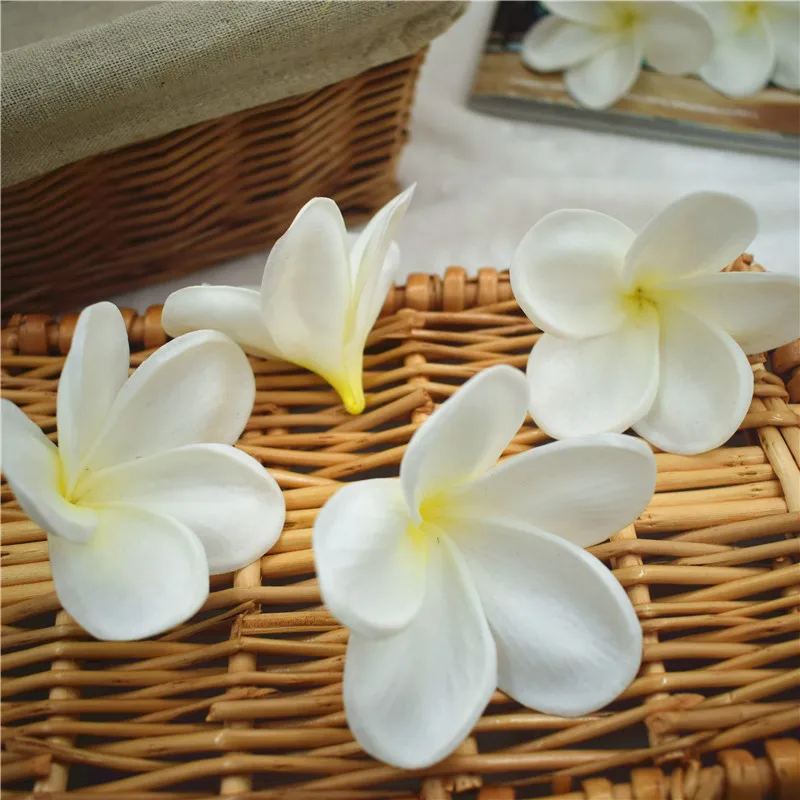 Natural Real Touch Artificial Not Silk White-Yellow frangipani Plumerias flower heads for cake decoration and wedding bouquets