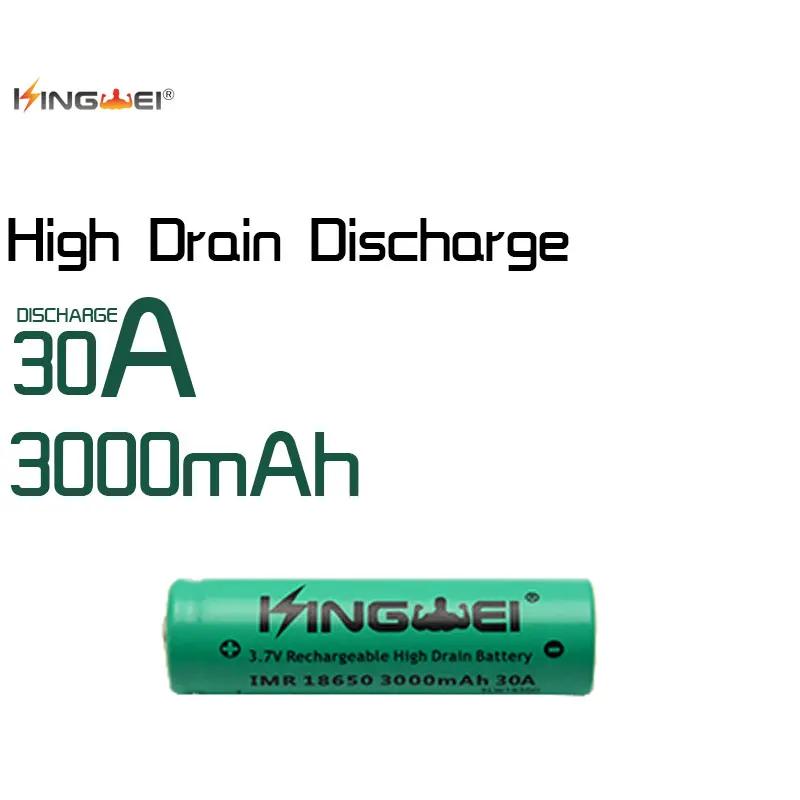 KingWei Green 3000mah 20A 18650 Battery 3.7v Li-ion Rechargeable Cell Battery For Electronic Cigarette