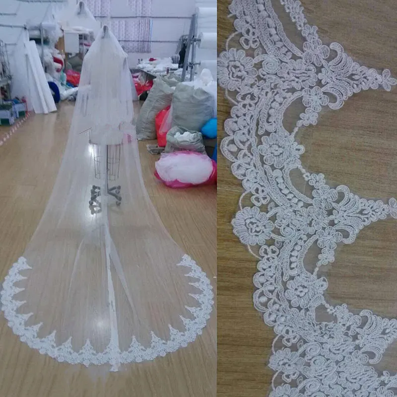 White Ivory Cathedral Length Wedding Veils One Layer Lace Bridal Accessories Veil with Comb Veu De Noiva