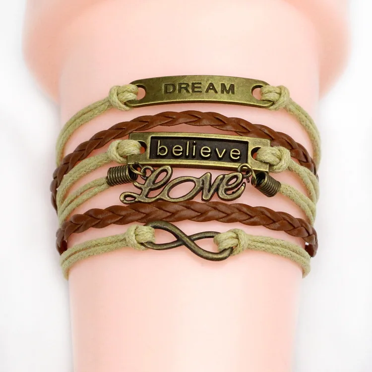 2019 NEW  fashion brand jewelry one direction multilayer leather bracelets&bangle heart tower charm bracelets for women