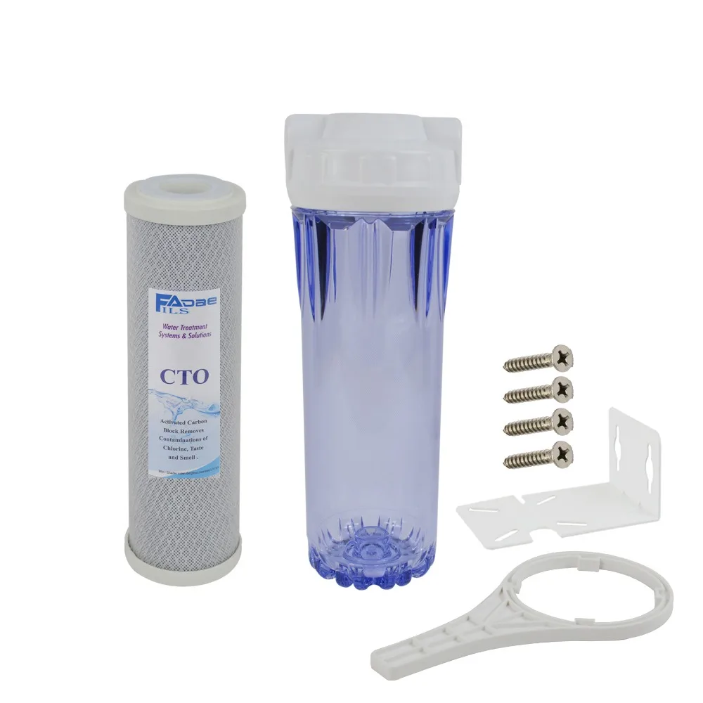 

10" Filter Housing with Carbon Block Filters for Kitchen use, 1/4" Port, Mounting Bracket,Wrench&Screws Included(Transparent)
