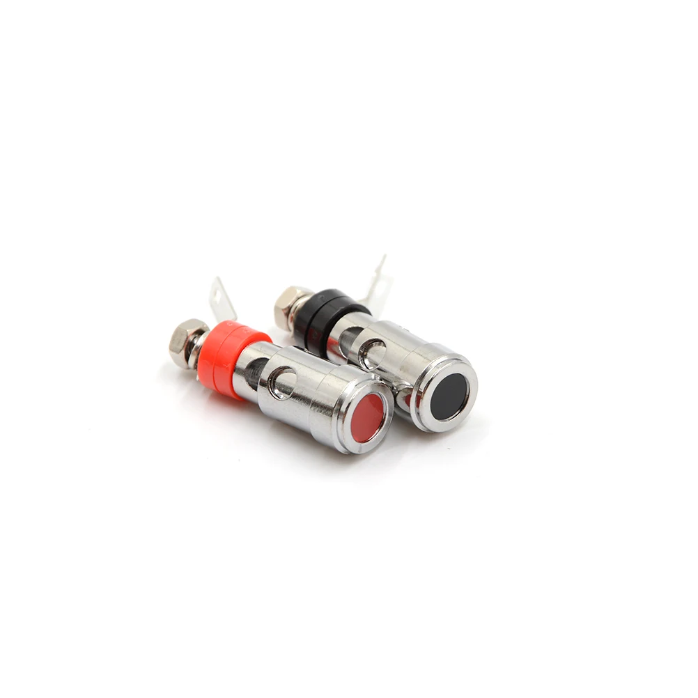 2PCS Red+ Black Audio Terminal Banana Socket Silver Plated Brass Terminal Speaker Binding Post Spring Loaded Press Self Locking