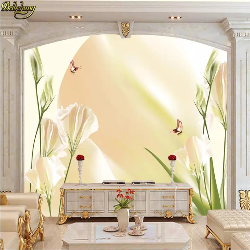 beibehang Custom wallpaper 3d mural tulip butterfly dream flower European TV background wall papers home decor papel de parede