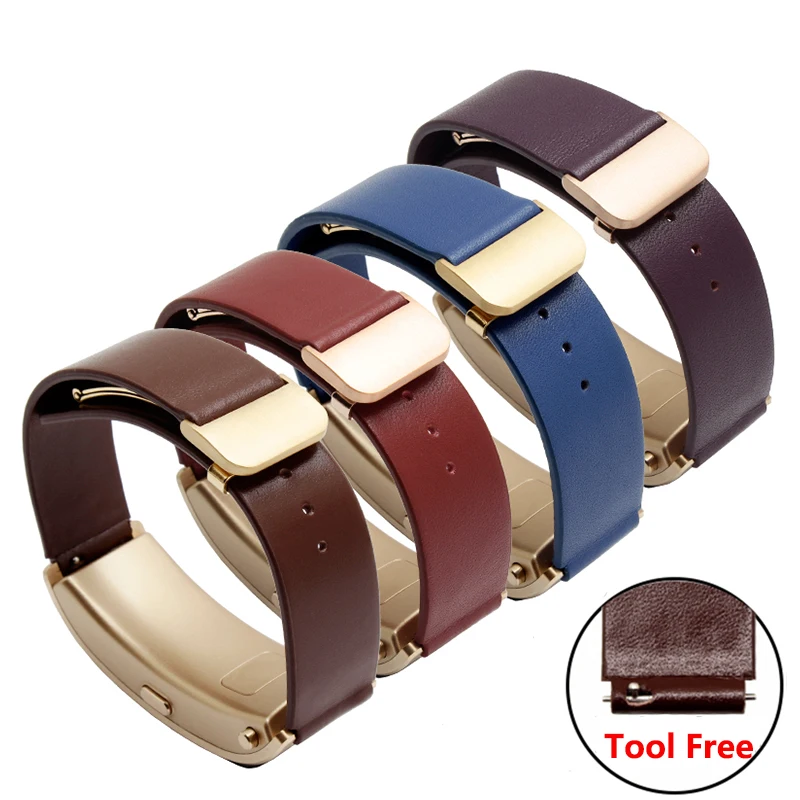 Hot Sale Blue Purple Leather Strap Fit Huawei B3 Replacement Genuine Leather Wristband Deployment Buckle Smart Watch Accessories