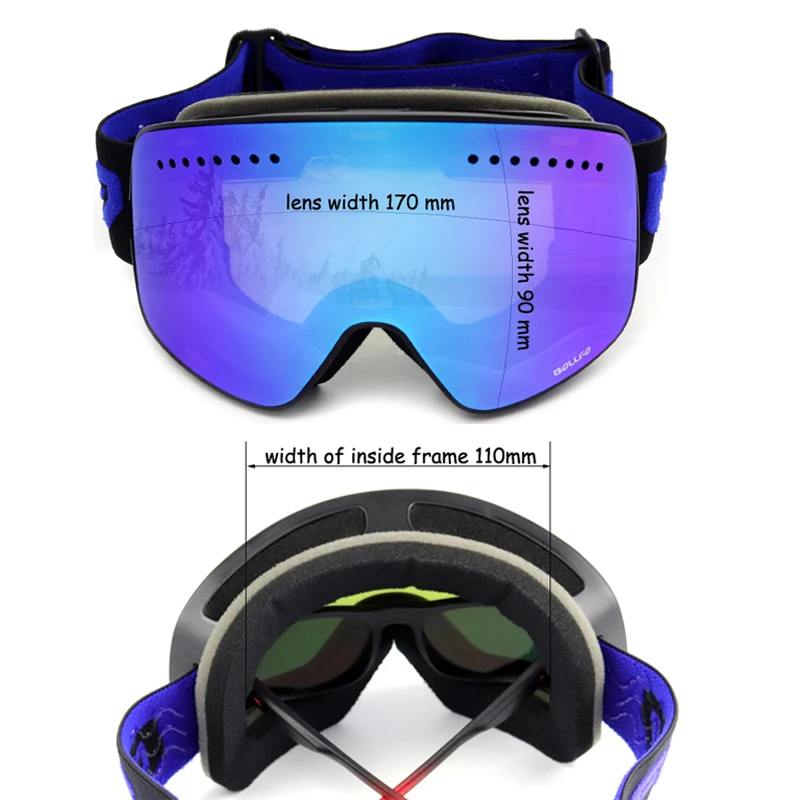 Easy to Replace Magnetic Ski Goggles With Case Double Lens UV400 Anti-fog Snow Glasses Adult snowmobile spectacles Ski Glasses