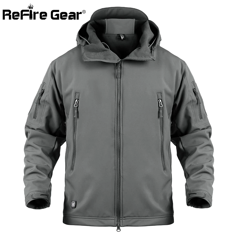 ReFire Gear Army Tactical Jacket Men Softshell Waterproof Camouflage Military Jacket Male Camo Clothes Winter Hoodie Jacket Coat