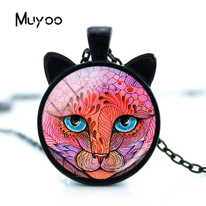 2018 New Vintage Sunset Cat Necklace Art Presentation Necklaces Glass Pendant Statement Nacklaces Handmade Women Jewelry