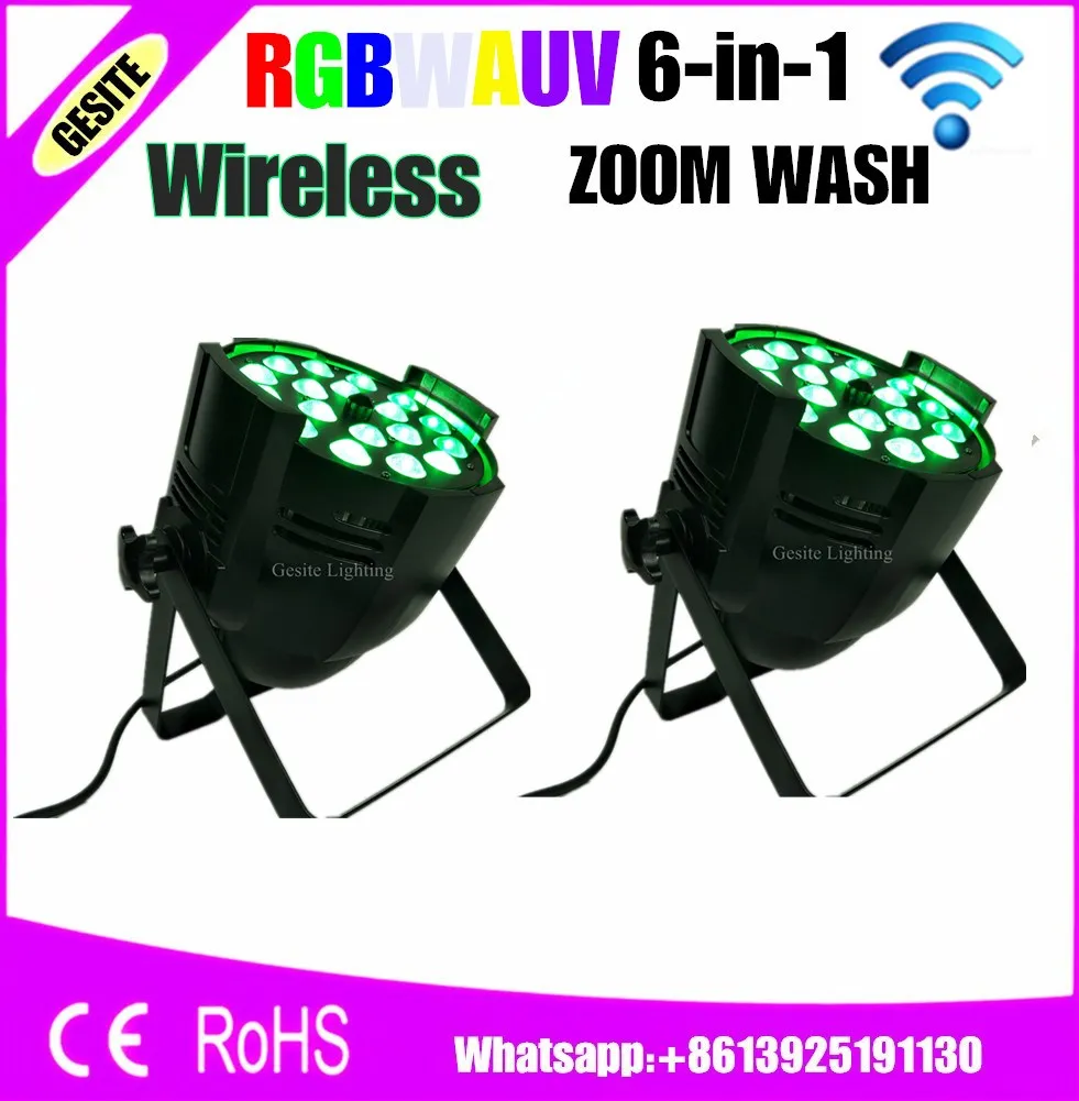 

2pcs/lot wireless 18*18W Led Par Zoom RGBWA UV 6IN1 DMX Par Can DJ Uplighting Up Light