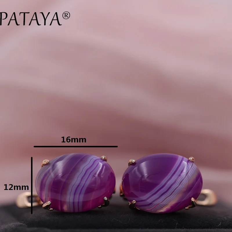 PATAYA New Multicolor Oval Natural Stone Big Earrings 585 Rose Gold Color Opal Earrings Women India Onxy Party Wedding Jewelry