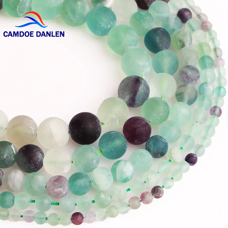 

CAMDOE DANLEN Natural Stone Matte Forst Colorful Fluorite Round Beads 4 6 8 10 12MM Fit Diy Find Bead Charms For Jewelry Making