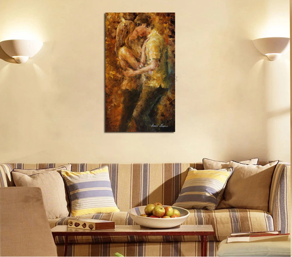 

Hand Painted Wall Art Figure Painting Handmade Modern Abstract Knife Portrait Couple Kiss Canvas Oil Paintings