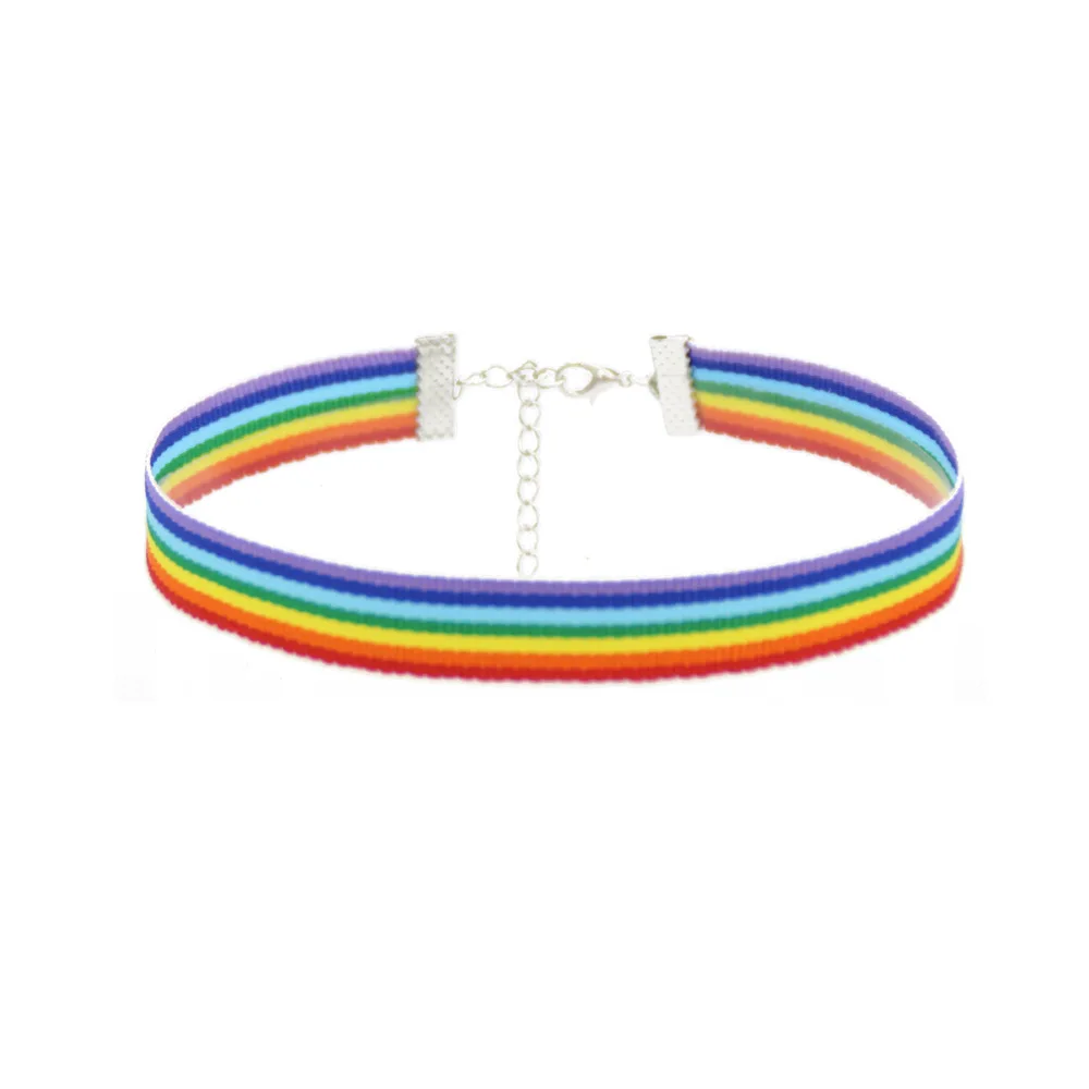 Cute Girls Colorful Rainbow Ribbon Choker Necklace For Women LGBT Gay And Lesbian Pride Necklace Jewelry Party Gift