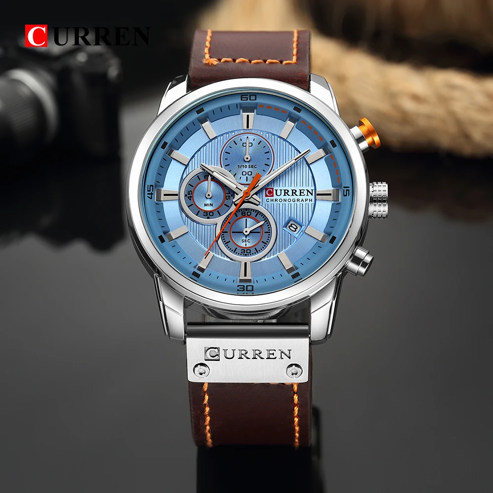 CURREN-Reloj de pulsera de cuarzo con correa de cuero para hombre, cronógrafo de negocios con fecha, informal, marca superior de lujo, a la moda