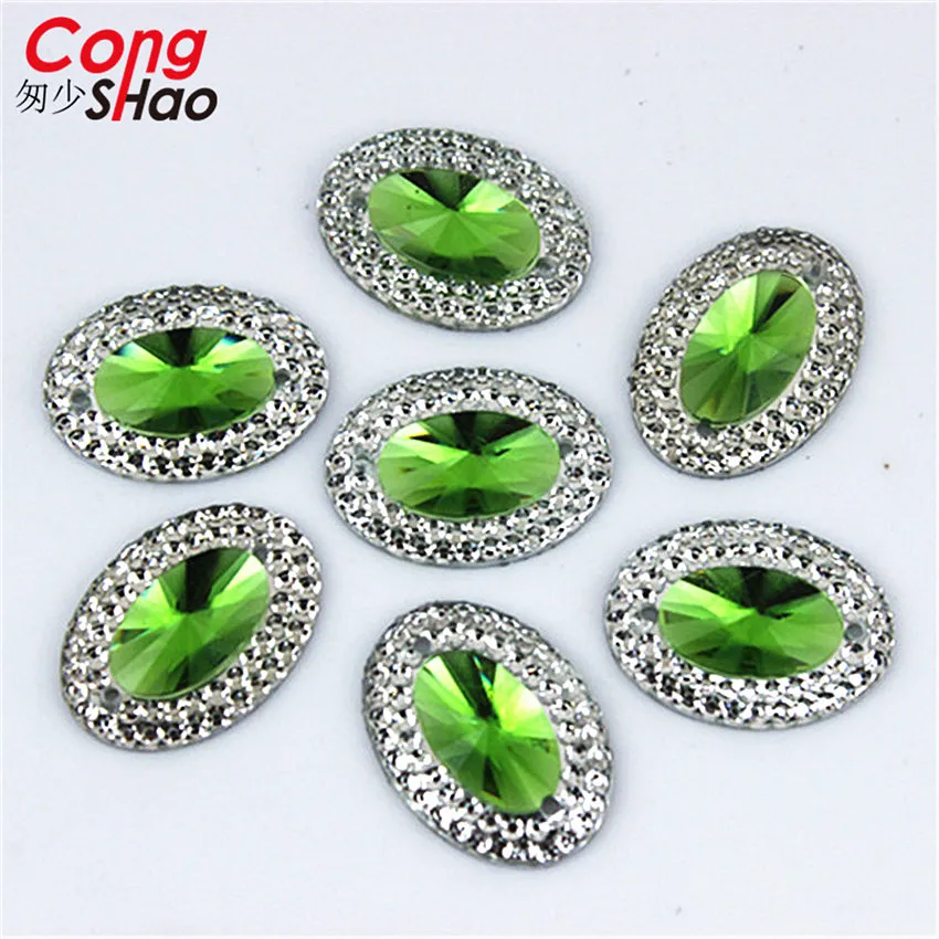 Cong Shao 100 sztuk 13*18/18*25mm kolorowe owalne żywica Rhinestone wykończenia półpłaskie koraliki kryształy szycia 2 otwór guzik kostiumu CS473