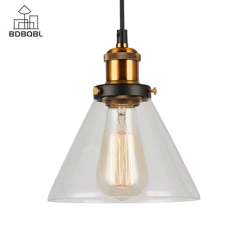 

BDBQBL Vintage Metal Pendant Lights 110/220/230V Glass Lampshade Bedroom Hanging Lamp E27 Industrial Decor Loft Hanglamp