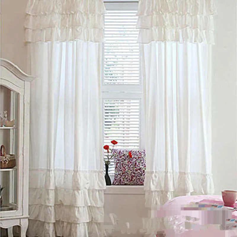 

Free shipping ruffles cake layers rod pocket curtain for living room white pink шторы lotus leaf edge princess cortinas