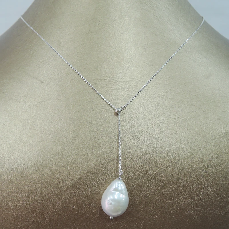 100% nature freshwater pearl pendant necklace,925 silver chain-13-16 mm big baroque pearl pendant necklace,silver and gold color