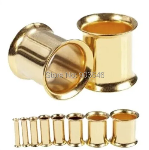 Lot 100pcs Body Jewelry - Gold Double Flesh Tunnel Ear Plugs Expander Stretcher Gauges Jewelry 4mm up tp 26mm