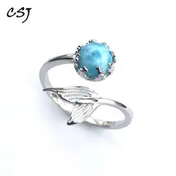 CSJ Naturale Larimar Anello Rotondo 6 millimetri regolabile gioielli in Argento Sterling 925 di Cerimonia Nuziale di Fidanzamento Fasce per Le Donne Della Ragazza Della Signora regalo