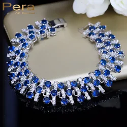 Pera CZ Elegant Royal And White Stone Jewelry White Gold Color Blue Cubic Zirconia Big Bracelets & Bangles For Women B034