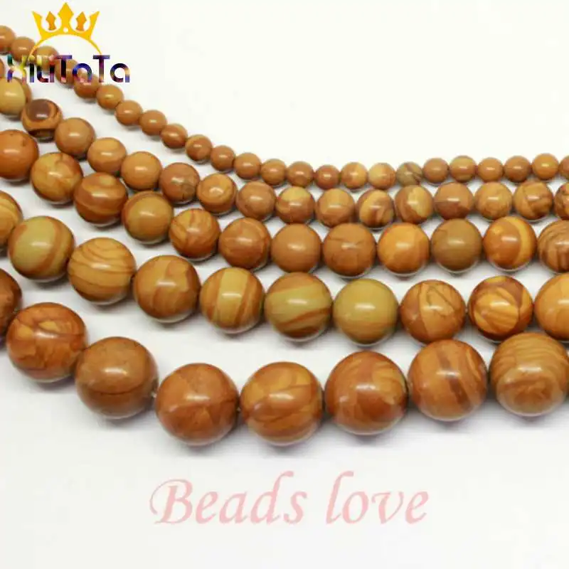 Round Natura Wood Jaspers Stone Beads Yellow Loose Spacer Beads 15\'\' 4/6/8/10/12mm For Jewelry Making DIY Bracelets Necklaces