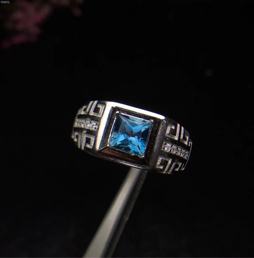 Real And Natural Blue Topaz Ring Man ring Free shipping 925 sterling silver 5*5mm gem For men Fine handworked jewelry