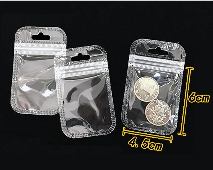 100Pcs 4.5*6Cm Kleine Pvc Zak Zelf Afdichting Plastic Zip Lock Bag Dikke Clear Ziplock Oorbellen Sieraden zak Verpakking Opbergtas