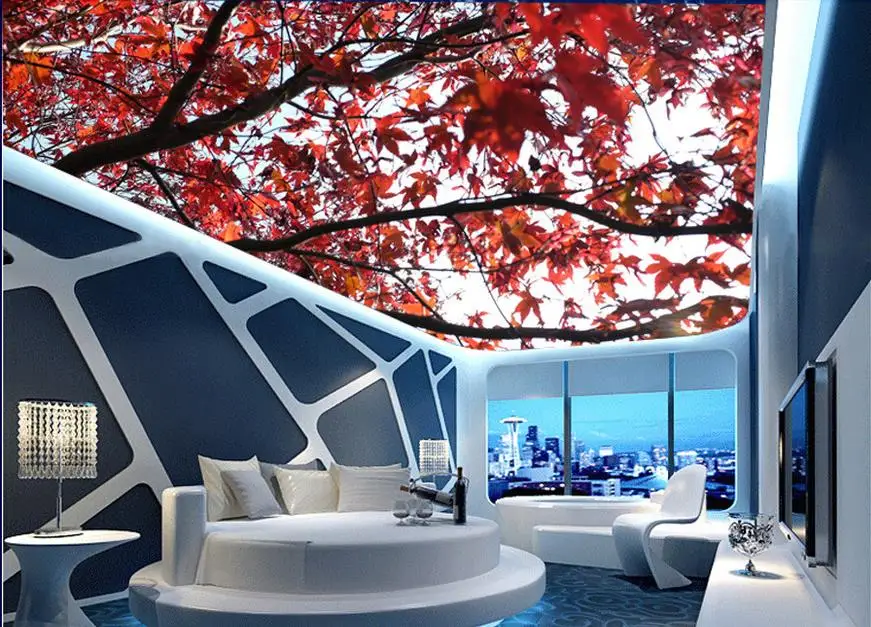 

custom 3d ceiling Maple leaves 3d wall murals ceiling Living Room Kitchen Bedroom photo 3 d wallpaper for walls ceiling