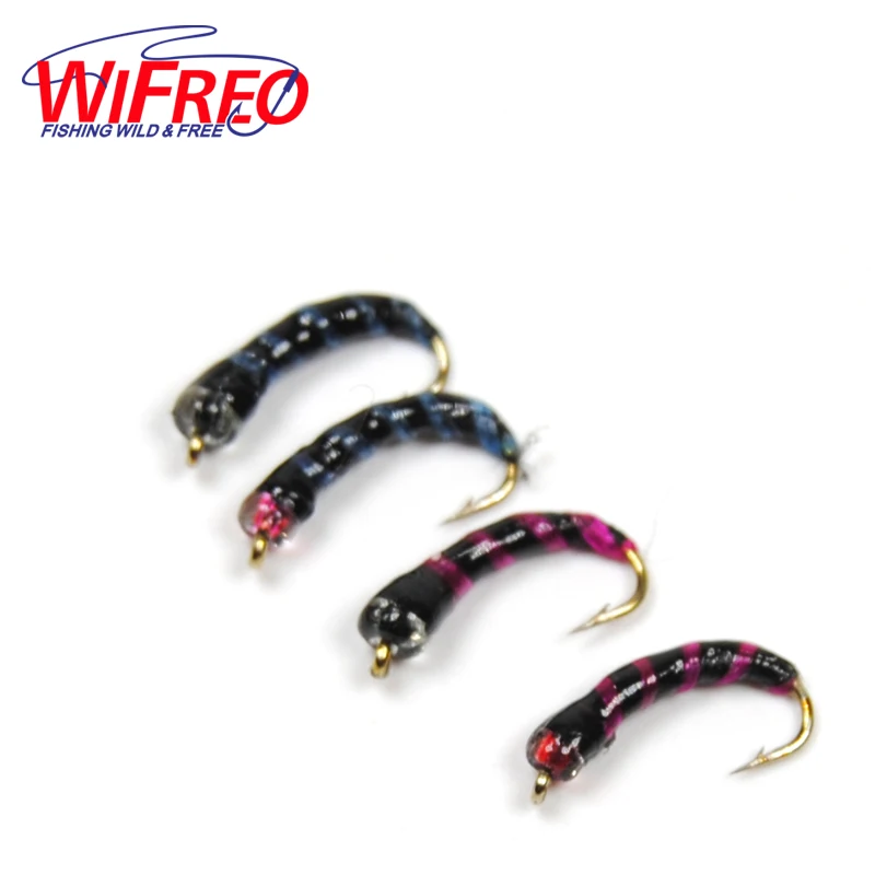 8PCS 14# Wifreo Red and Black Bead Head Nymph Trout Fly Peacock Hackle Fly fishing Hook