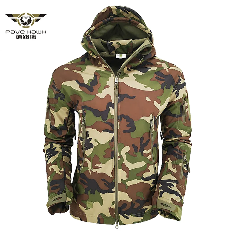 V5 Shark Skin Soft Shell Jacket Men's Winter Waterproof Windbreakers Fleece Camouflage Hooded Jacket Outwear Coats S-3XL