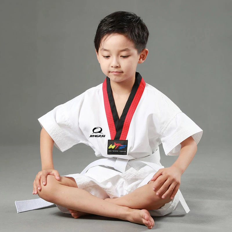 Gorące lato! Dzieci miękka bawełna dobok WTF Taekwondo trening fitness mundury krótki pół rękaw kung fu Clothes110-150cm