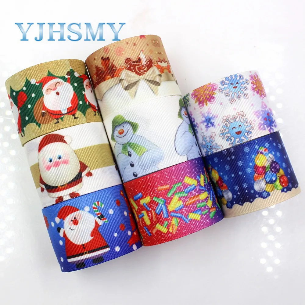 YJHSMY G-18914-1107,38 mm 5 yards Christmas snowflake Ribbons Thermal transfer Printed grosgrain,Gift wrapping DIY materials