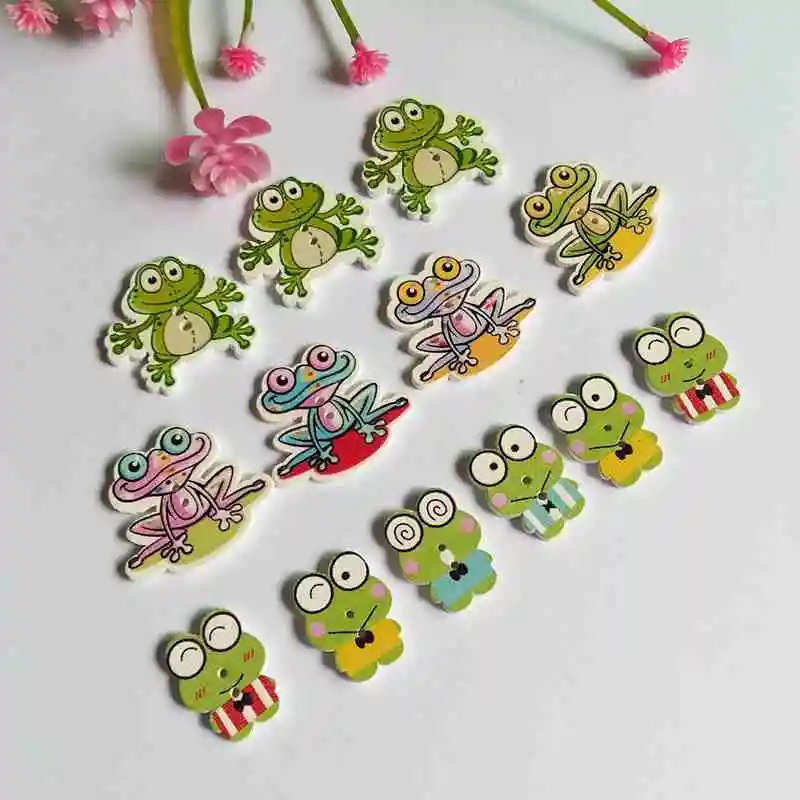 50pcs frog Wooden Buttons for Crafts Sewing Scrapbooking Decorative Supplies Scrapbooking Accessories