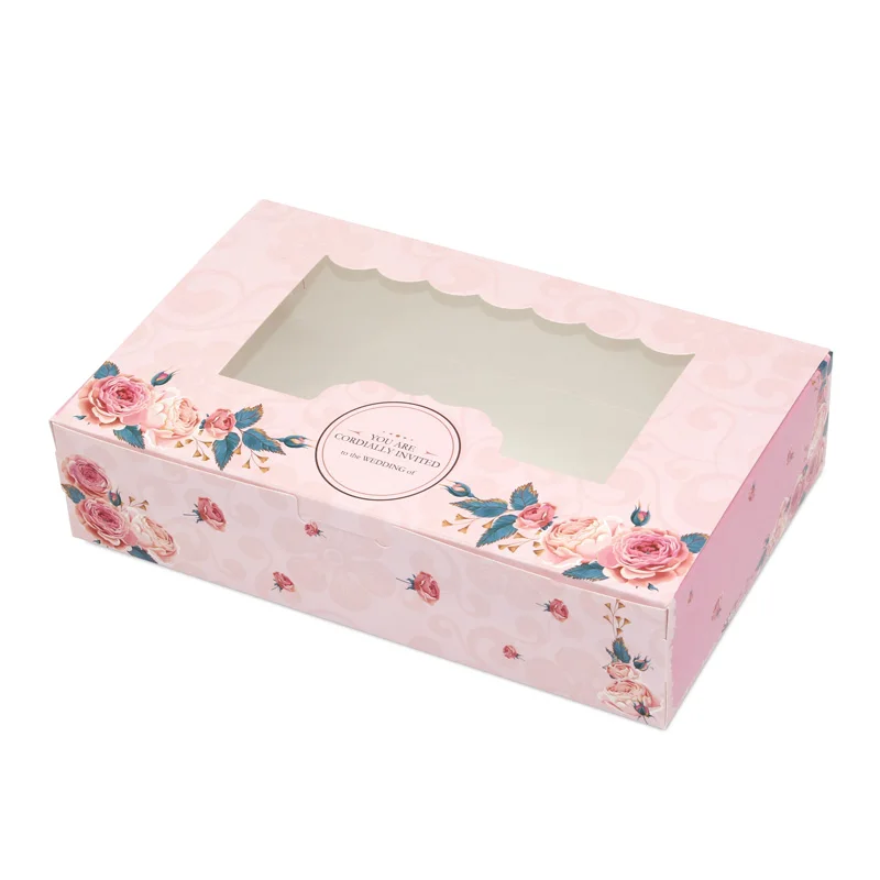 

500 pcs gift paper box with window for wedding kids rose kraft Paper box cake food packaging sweety candy cookies supplier