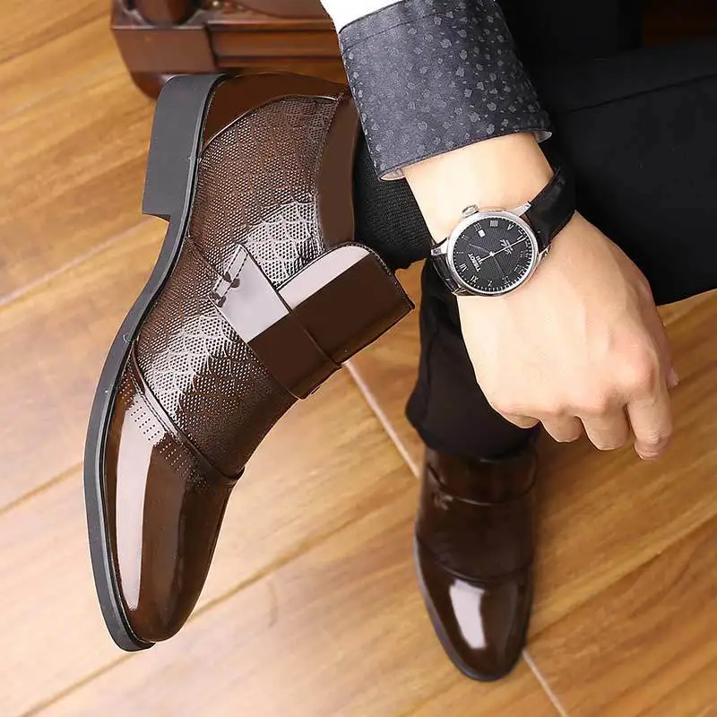 New Men Formal Shoes Leather Oxford Shoes For Men Dress Shoes Pointed Toe Business Wedding Shoes Velvet Men Zapatos De Hombre