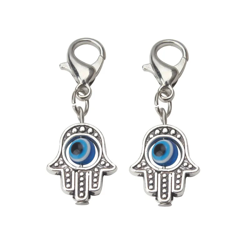 EVIL EYE 10pcs/lot 35*13mm Beads Hamsa Hand Charms Pendent Lobster Clasp Pendant Key Chain Jewelry Accessories for woman man