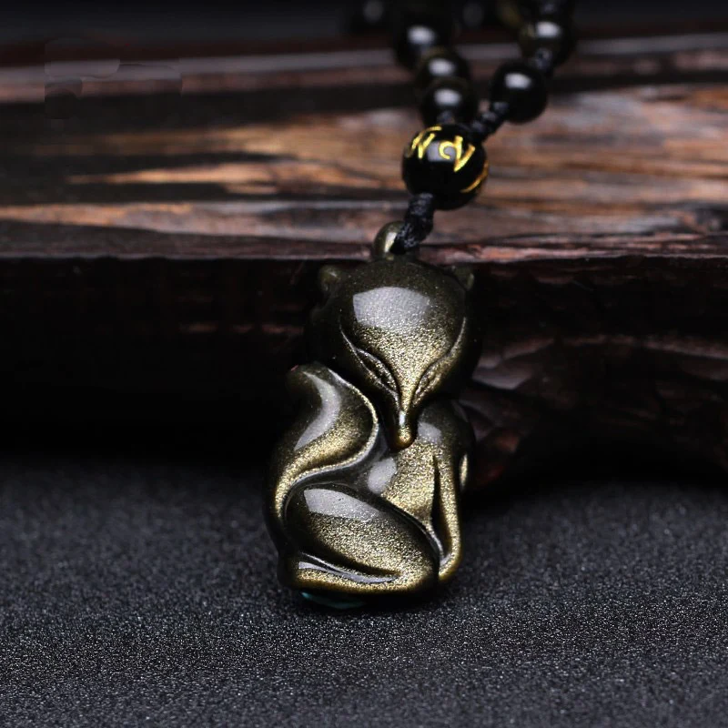 Golden Obsidian Fox Pendant Necklace Jewelery Natural Stone Lovely Peach Fox Pendant Men Women Transfer Lucky Crystal Jewelry