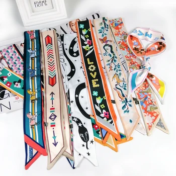 2025 belle impression luxe sac sangle écharpe femmes foulard en soie mode foulard chapeaux longs foulards sac accessoires ruban