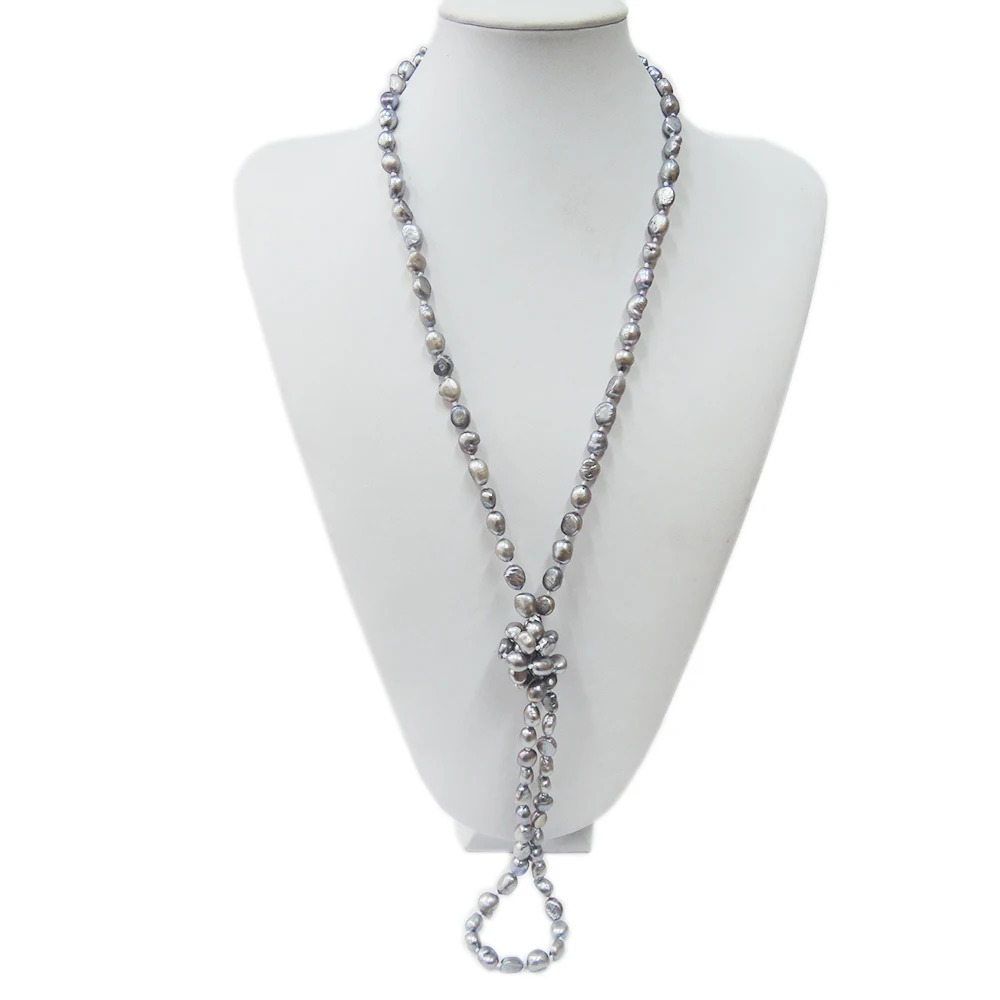 100% NATURE FRESHWATER PEARL LONG  NECKLACE-120 cm gray pearl necklace